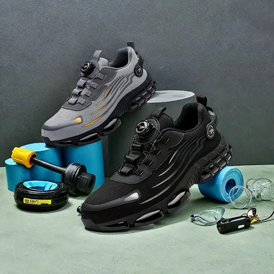 Rotating button new safety shoes for men anti-smashing anti-puncture work shoes fashionable men's sports shoes safety protective