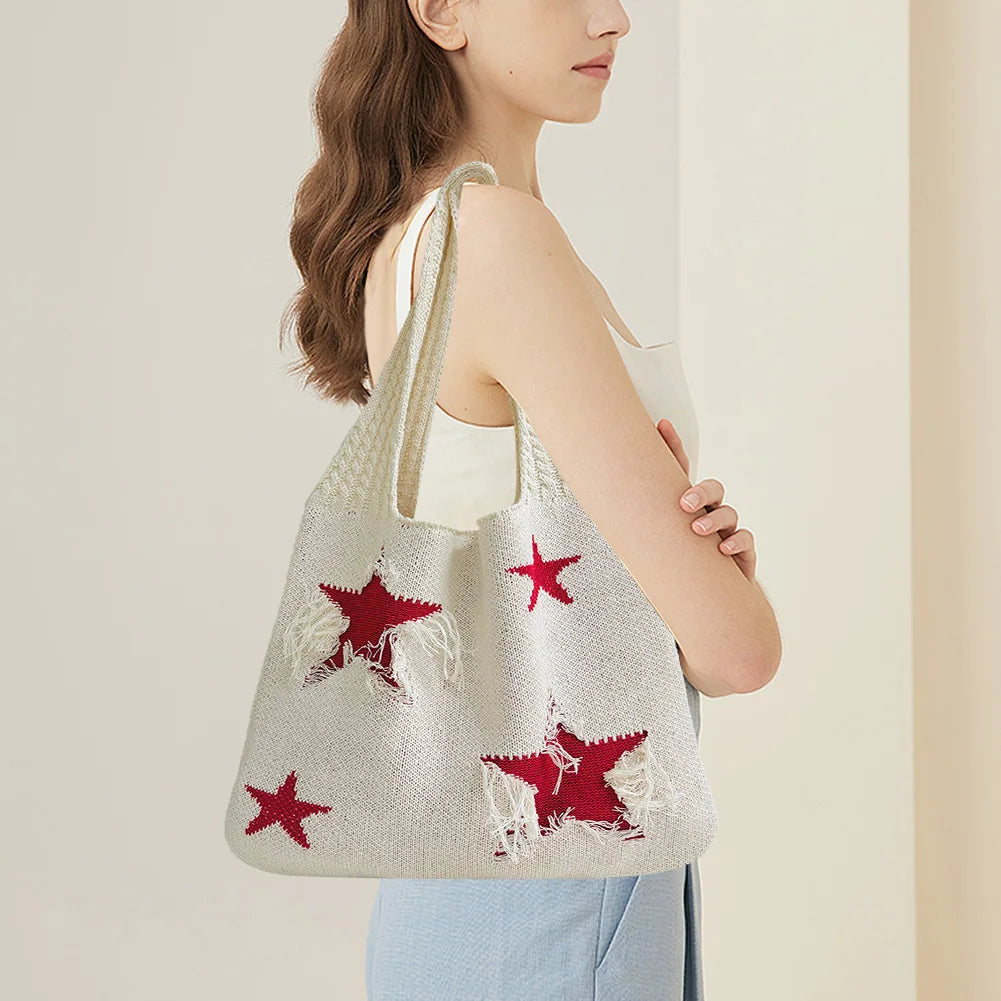 Beach Bag For Women Large Capacity Knitted Bag Aesthetic Shoulder Bag Cute Handbag Grocery Shopping Bag Leisure Fashion Date Bag