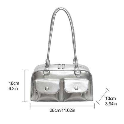 Retro Shoulder Bag PU Leather Y2k Underarm Pouch Multi Pocket Hot Girl Tote Handbag Designer Luxury Chic Casual Satchel Hobo Bag