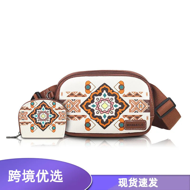 Best-Selling 2-Piece Bohemian Crossbody Bag Set – Vintage Waist Bag & Small Card Holder for Women
