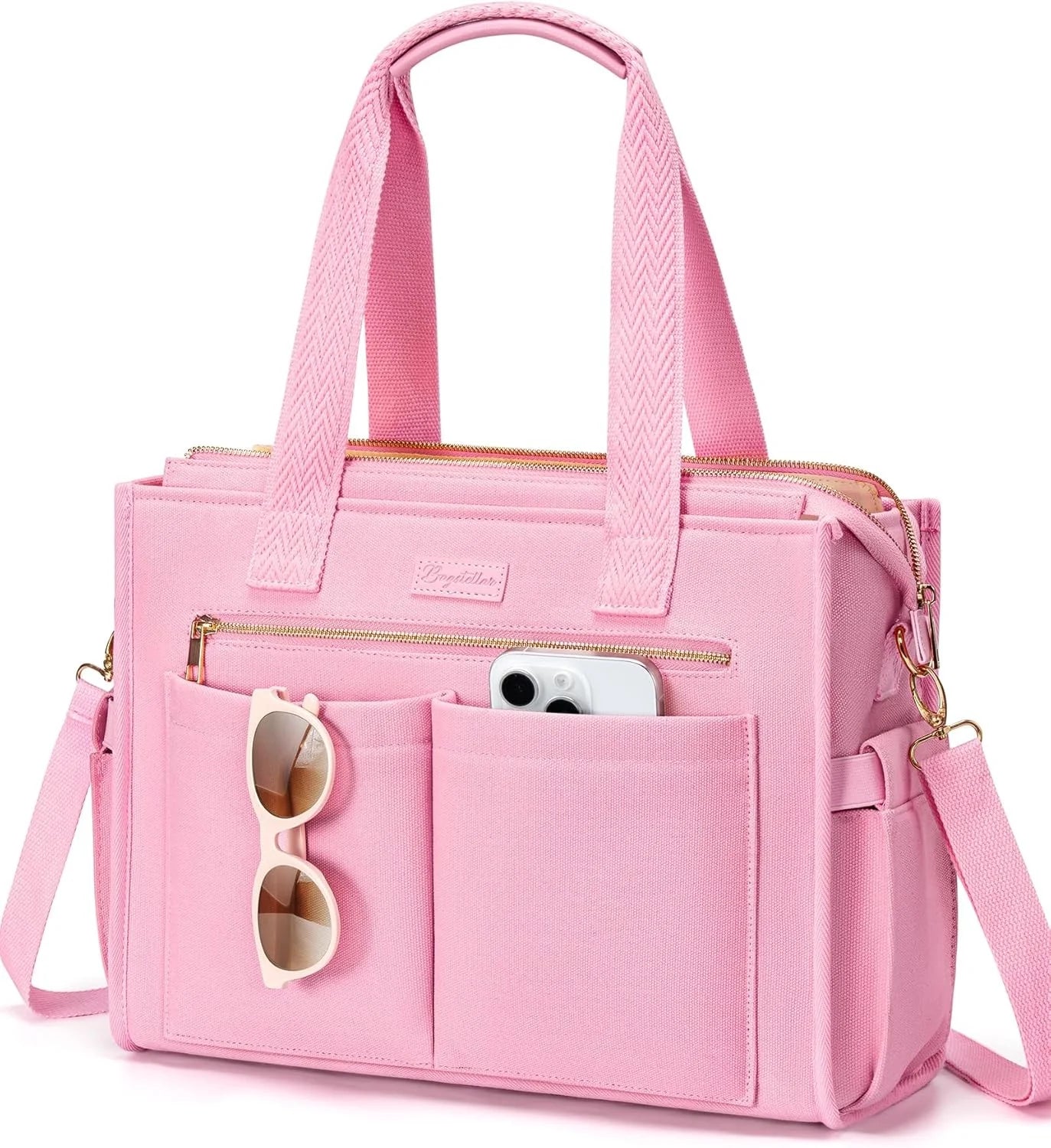 Canvas Tote Bag for Women, 15-Pocket Large Crossbody Handbag Bible Laptop Bag Zipper Bookbag for Teacher Work Travel College