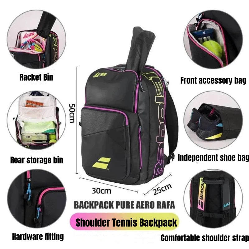 2024 Babolat Pure Aero Rafa Tennis Backpack Large Capacity Sports Bag Holds Up To 2 Tennis Badminton Racquets For Women Men