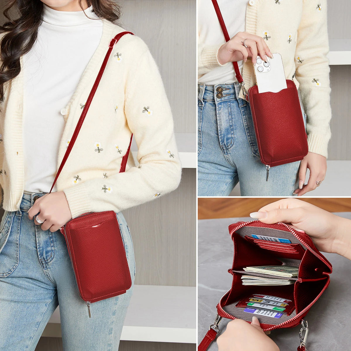 Crossbody Phone Bag Wallet small size Women's One Shoulder Adjustable Shoulder Strap, 6 Colors,