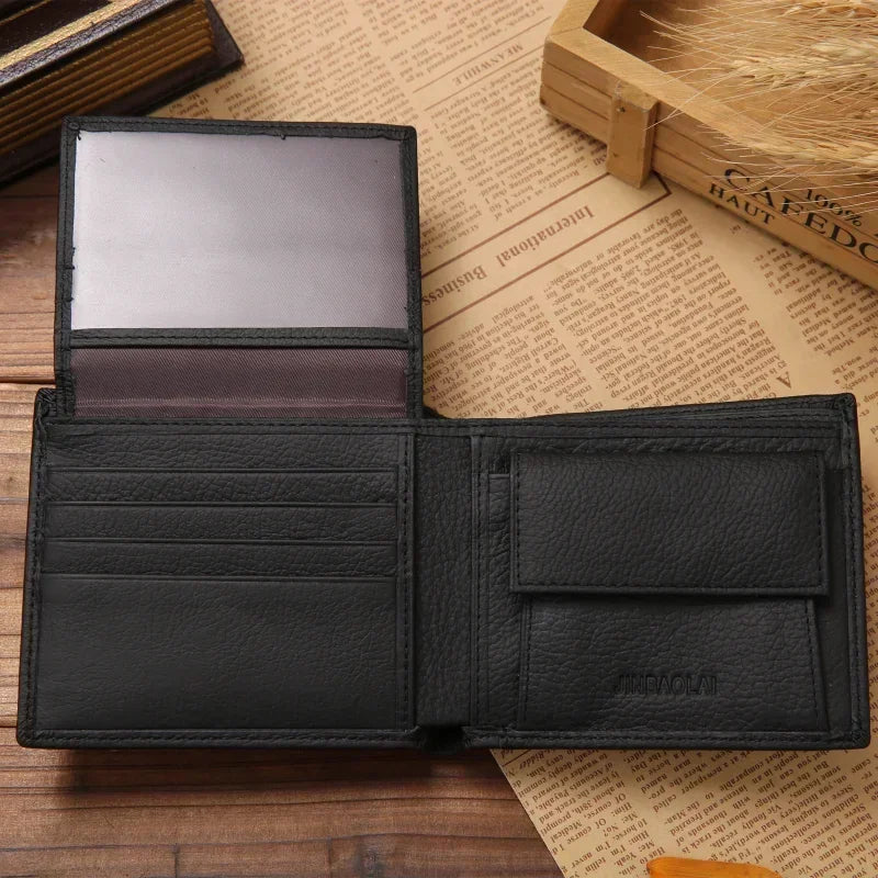 Genuine Leather Men Wallets Premium Product Real Cowhide Wallets for Man Short Black Walet Portefeuille Homme