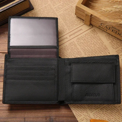 Genuine Leather Men Wallets Premium Product Real Cowhide Wallets for Man Short Black Walet Portefeuille Homme