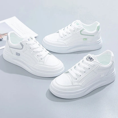 Ladies' casual versatile casual white shoes, thick soled lace up sports women's shoes can be worn all year round