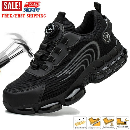 Rotary Button Safety Shoes Anti-Puncture Anti-smash Work Sneakers Low Top Mens Steel Toe Work Boots for Construction and Exploit