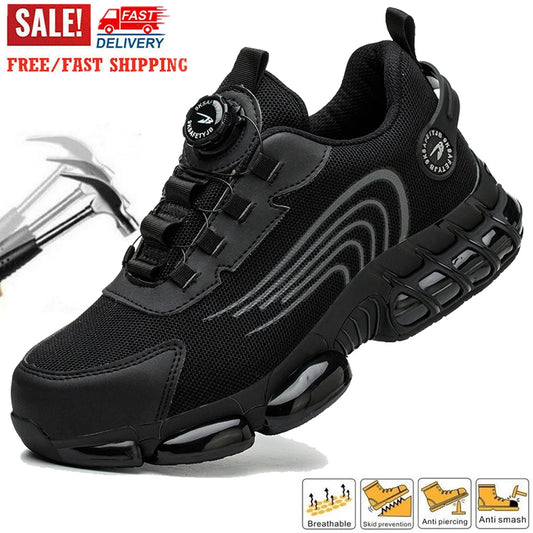 Rotary Button Safety Shoes Anti-Puncture Anti-smash Work Sneakers Low Top Mens Steel Toe Work Boots for Construction and Exploit