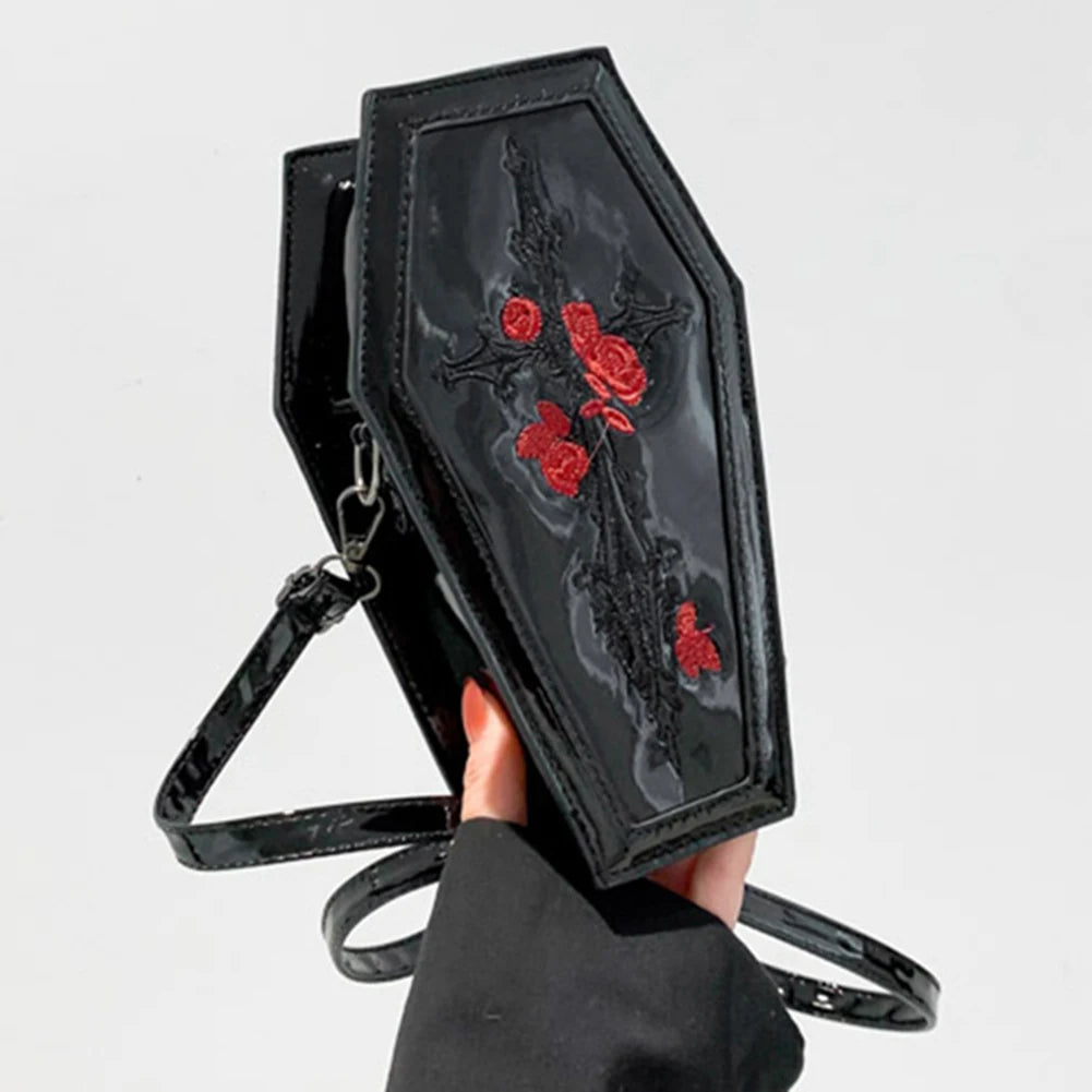 Women Coffin Satchel Purse Cartoon Gothic Crossbody Bag Versatile Rose Crossbody Pouch Y2K Cellphone Bag Halloween Purse