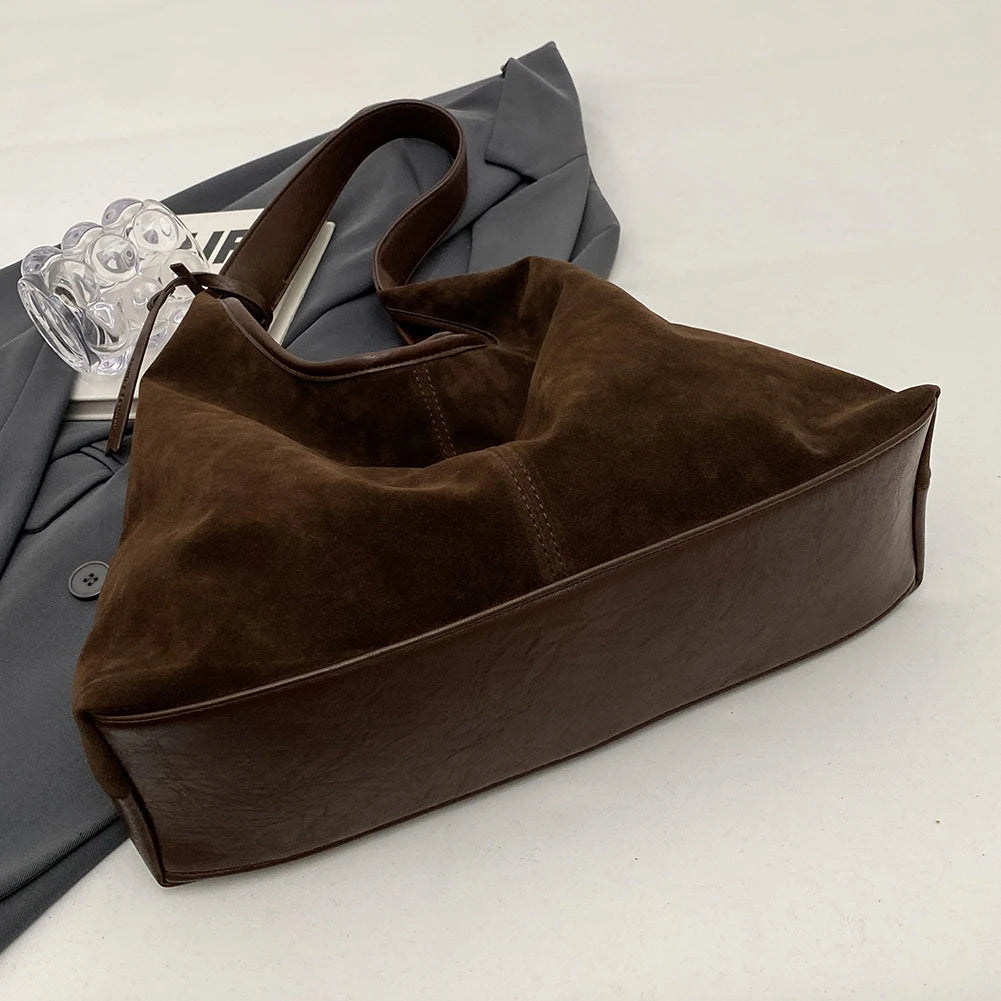 Women Suede Hobo Bag Magnetic Closure Tote Bag Large Capacity Retro Handbag Purse for Work Travel