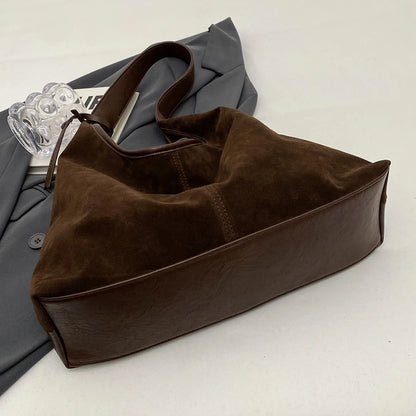 Women Suede Hobo Bag Magnetic Closure Tote Bag Large Capacity Retro Handbag Purse for Work Travel