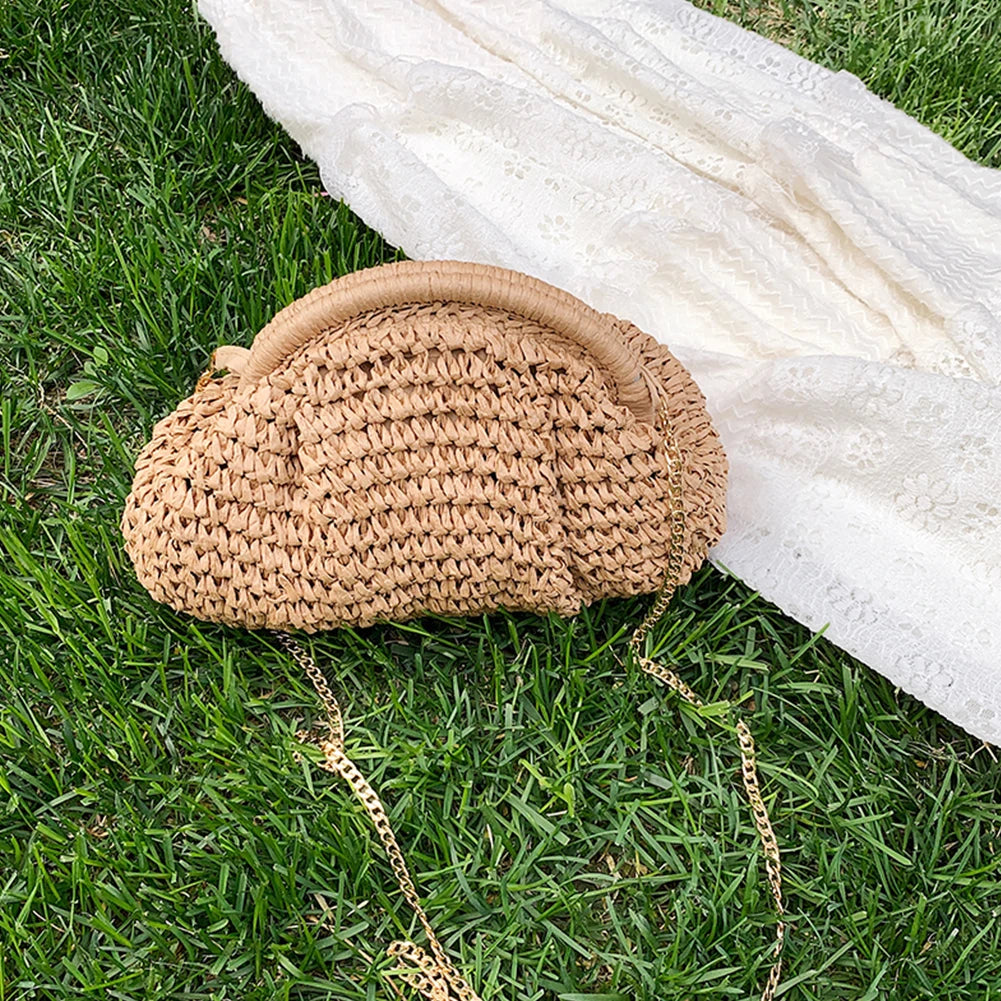 Women Straw Woven Bag Handmade Fashion Shoulder Bag Large Capacity Stylish Crossbody Bag Solid Color for Party Vacation