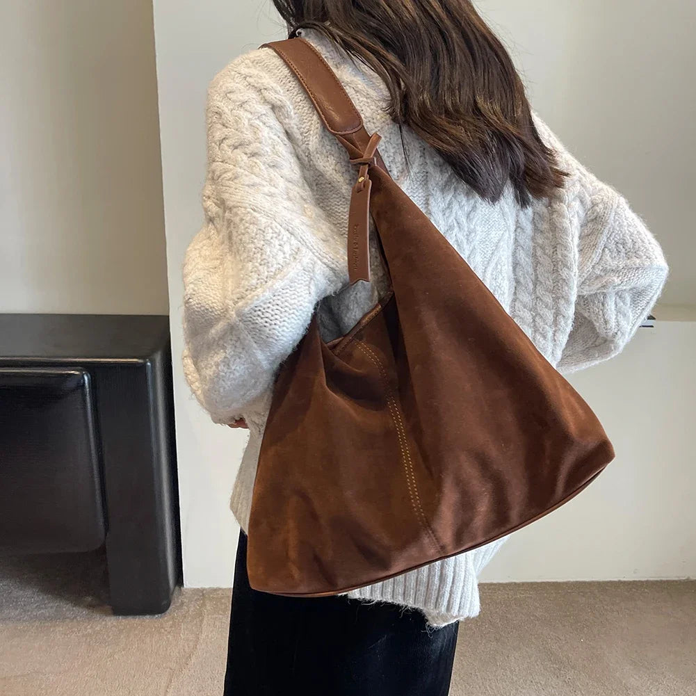 Women Suede Hobo Bag Magnetic Closure Shoulder Bag Large Capacity Tote Bag Purse for Work Travel