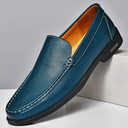 Mens Slip On Leather Loafers Casual Blue Black Formal Dress Shoes Office Driving Wedding Party