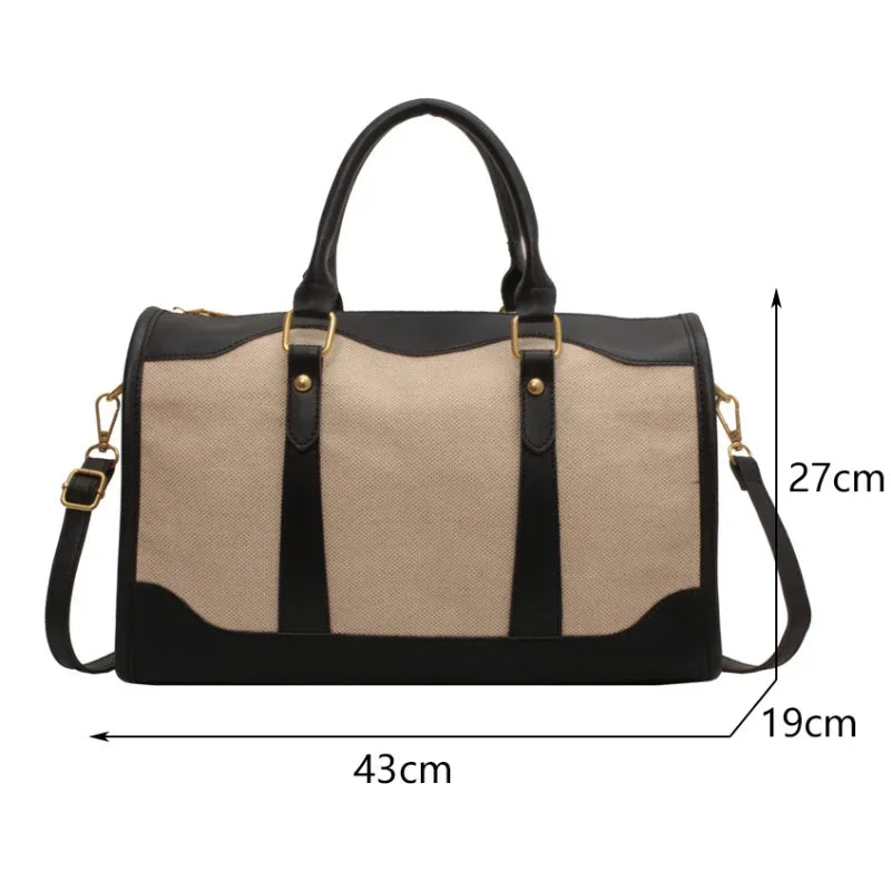 Women Travel Storage Handbag Vintage Fitness Luggage Bag Single Shoulder Crossbody Bag Large Nylon PU Leather Bag 2024 Handbags