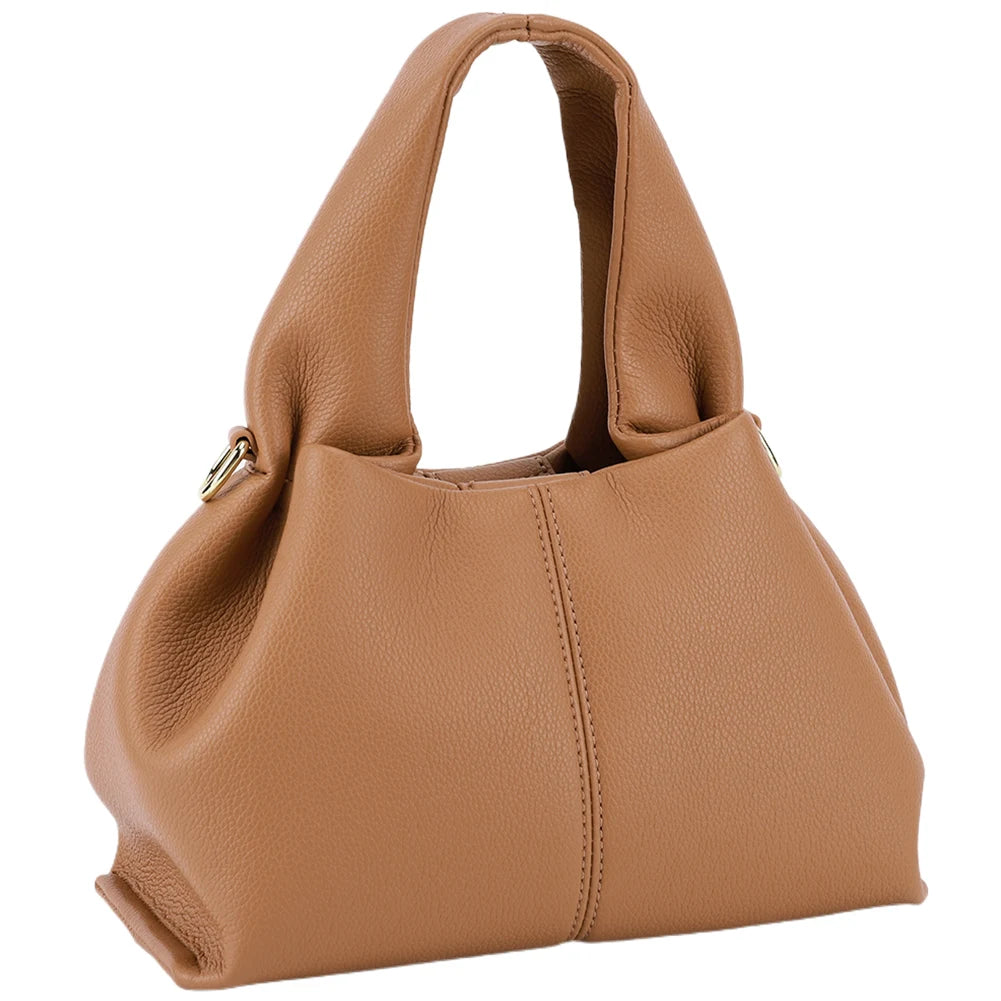 Soft Cloud Bag Solid Color Dumpling Clutch Purse with Removable Strap Retro Crossbody Bag PU Leather Top Handle Bag for Women