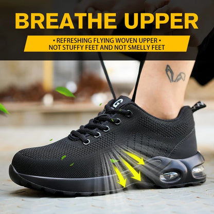 Fashionable breathable soft sole air cushion anti-smash and anti-puncture work shoes