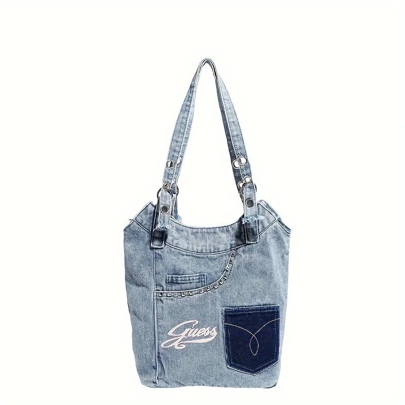 Large Denim Crossbody Bag for Women - Stylish Cowboy Material, Unlined, Buckle Closure, Perfect for Daily Commuter, Work, and Sh
