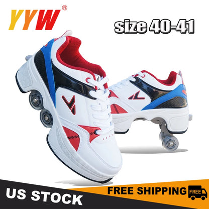 Deformation Parkour Shoes 2025 Casual Sneakers Unisex Deform Roller Shoes Skating Shoes Four Wheels Rounds Of Running Shoes