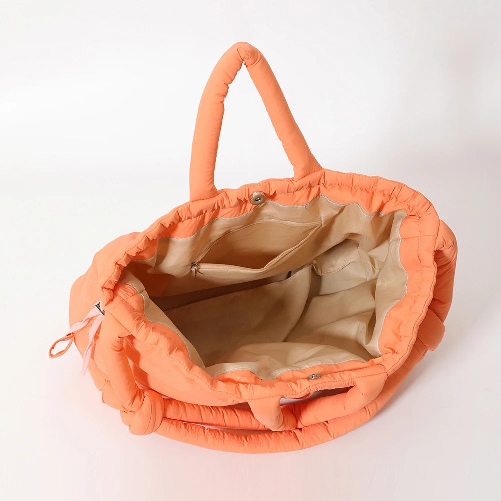 Puffer Tote Bag for Women Adjustable Strap Shoulder Bag Nylon Large Capacity Puffy Purse for Shopping Travel