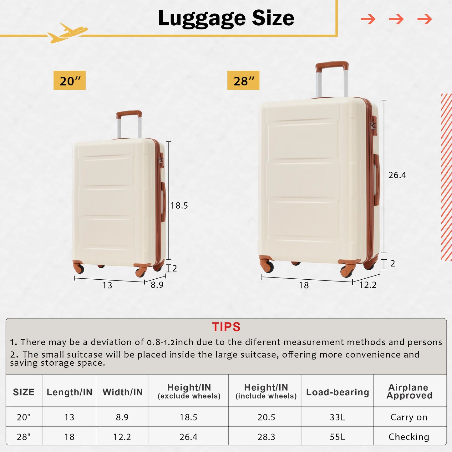4 Piece Luggage Set with Bags Expanable Spinner Wheels ABS Lightweight Suitcase with TSA Lock 20inch+28inch