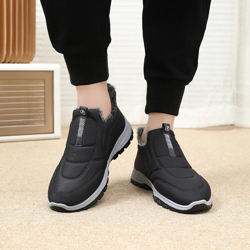 Mens Snow Boots Lightweight Warm Walking Shoes Non-slip Thermal Ankle Boots Comfortable Winter Thick Fur Shoes for Travel Hiking