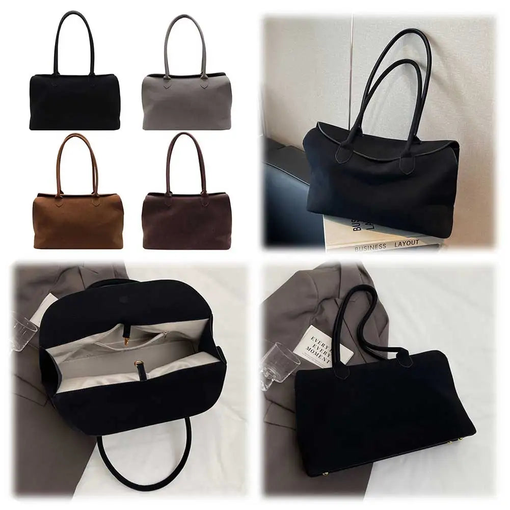 Shoulder Bag for Women Men with Inner Pocket Underarm Bag Suede Solid Color Tote Bag Trendy Satchel Bag Work Travel Bag