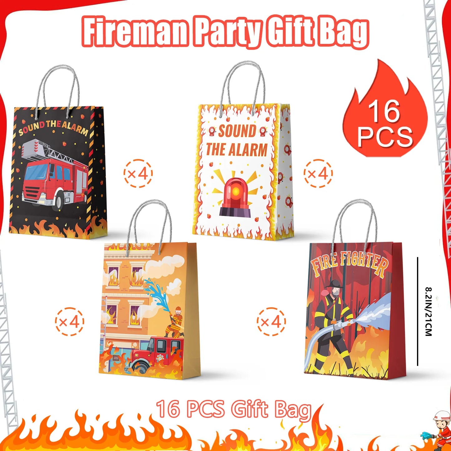 Firetruck Gift Bags,Fire Truck Party Favor Bags Set-Firetruck Birthday Gift Bags,Firefighter Party Bags&Fire Truck Goodie Bags