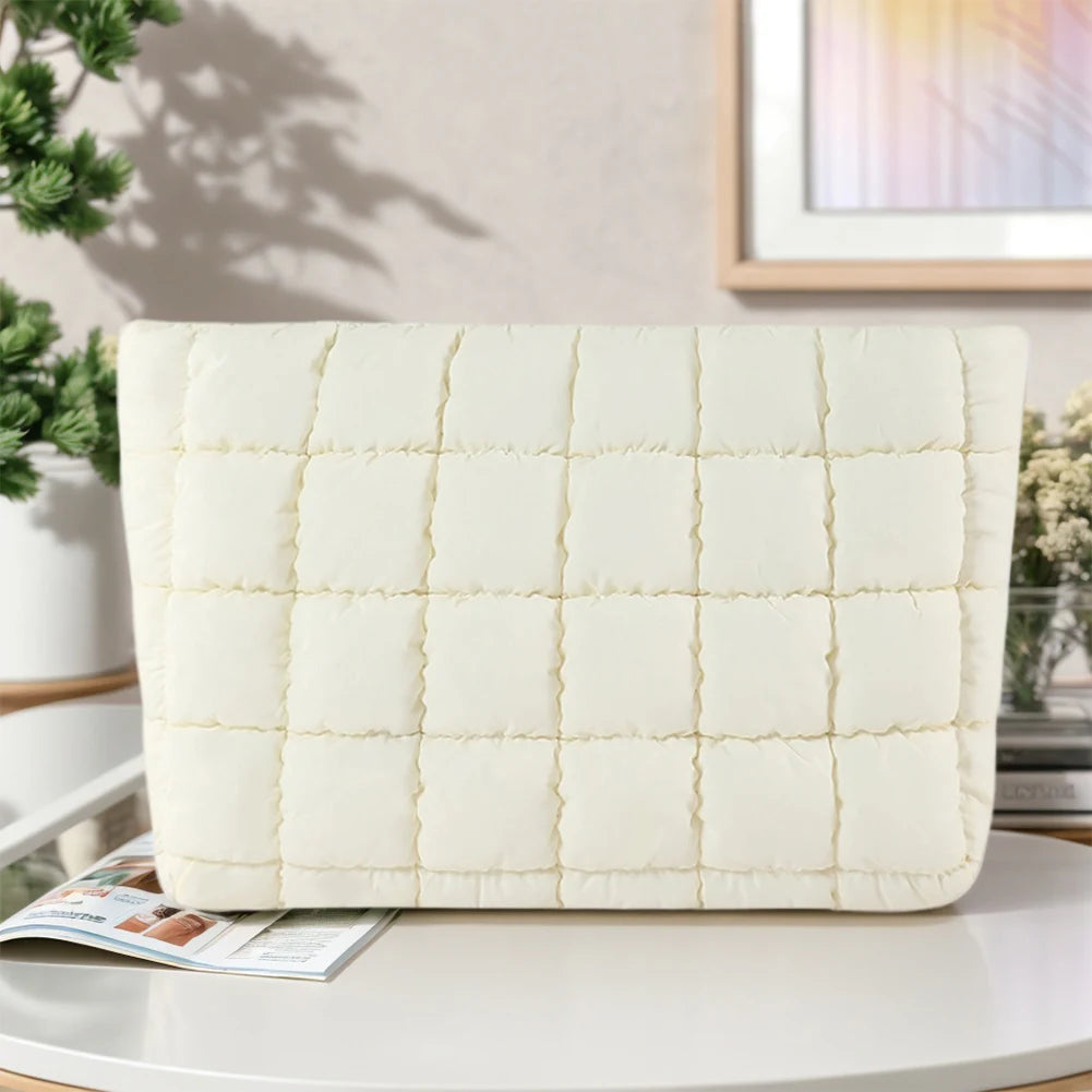Quilted Travel Makeup Pouch Puffy Toiletry Bag with Zipper Makeup Organizer Storage Bag Solid Color for Women and Girls