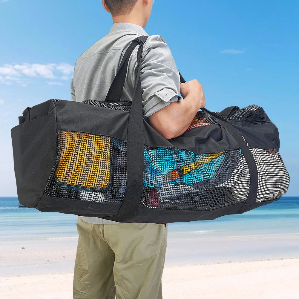 Portable Beach Storage Bag with Adjustable Strap Multifunctional Mesh Duffel Bag Large Capacity for Surfing Swiming Scuba Diving