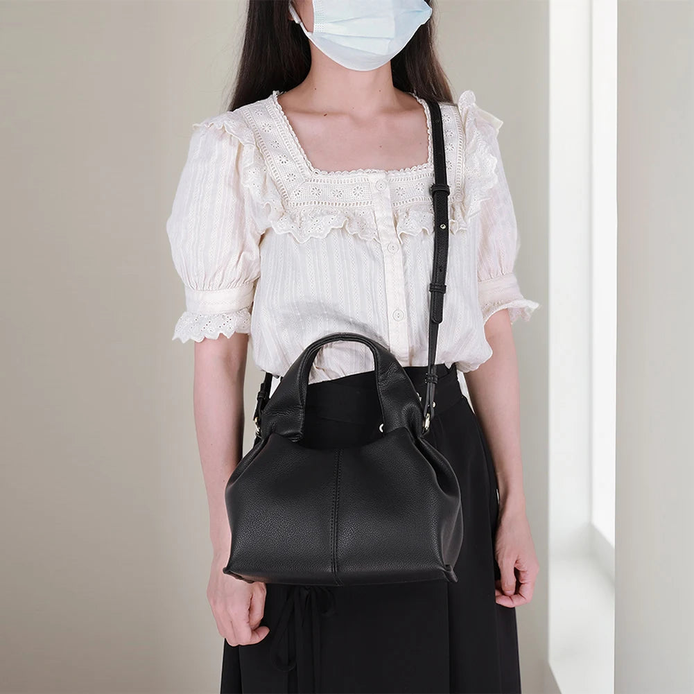 Soft Cloud Bag Solid Color Dumpling Clutch Purse with Removable Strap Retro Crossbody Bag PU Leather Top Handle Bag for Women