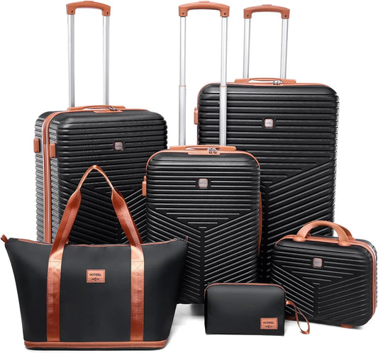 6 Piece Luggage Set Carry On ABS+PC Hard Shell Suitcase Travel Packing Box With Spinner Wheels & TSA Lock For Business Trip ﻿