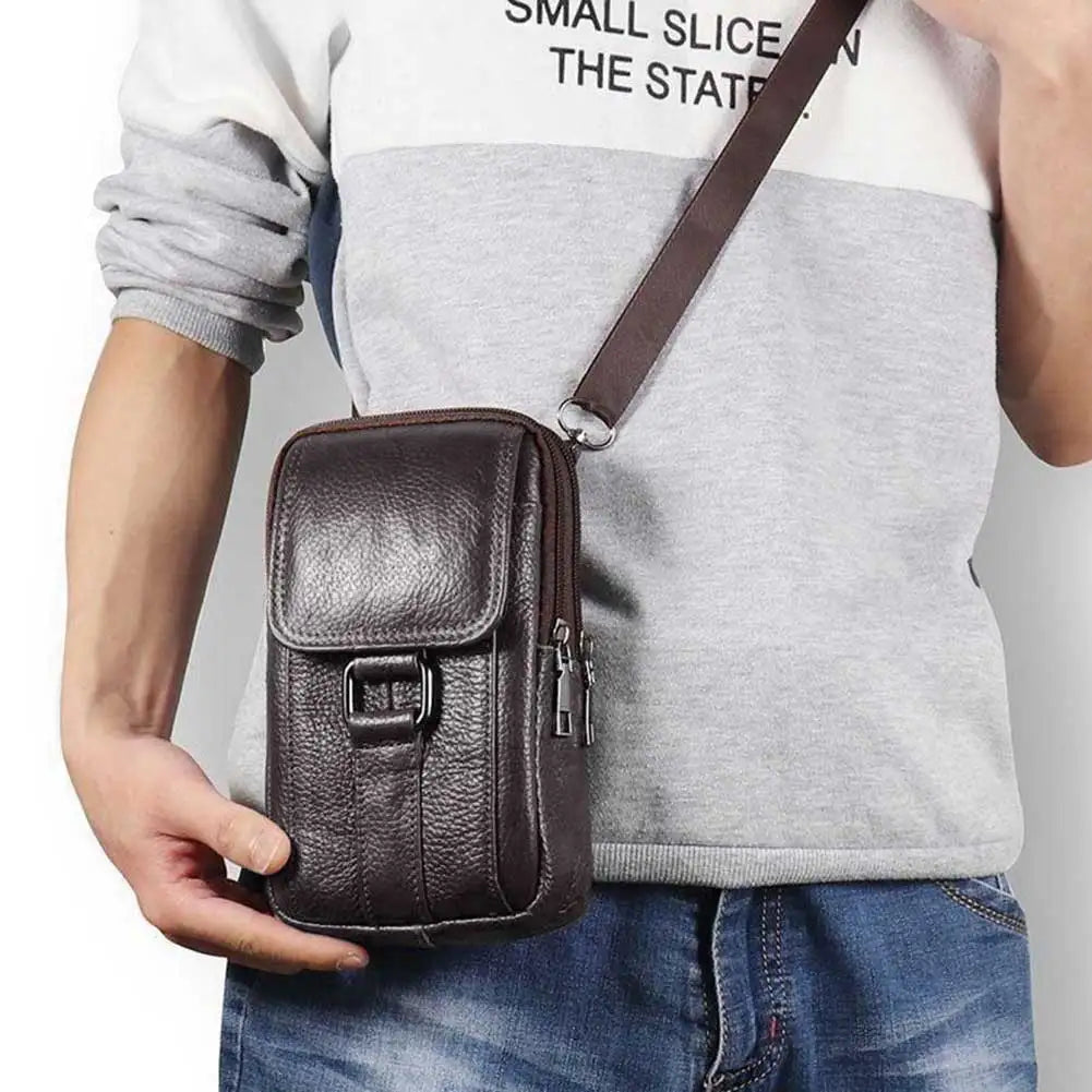 Portable Crossbody Bags Cowhide Leather Men Messenger Bags Fashion Simple Multi-pockets Casual for Outdoor Sport