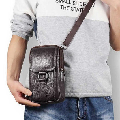 Portable Crossbody Bags Cowhide Leather Men Messenger Bags Fashion Simple Multi-pockets Casual for Outdoor Sport
