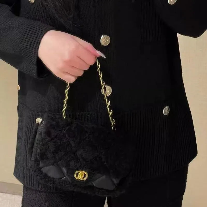 teddy bear square fat lamb plush mini rhombus shoulder chain mouth cover bag for women BC7-1