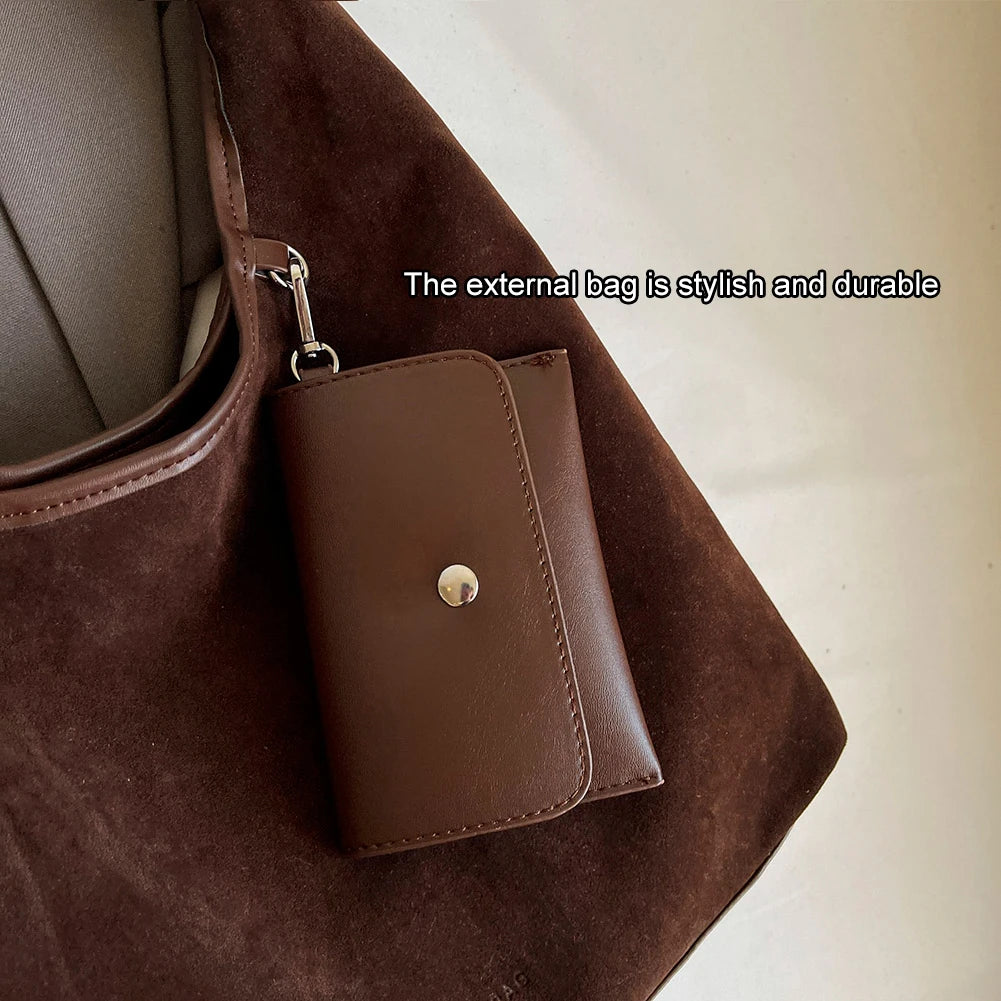 Women Suede Shoulder Bag with Inner Pocket Crescent Bag Magnetic Closure Large Handbag Commuting Shopping Bag
