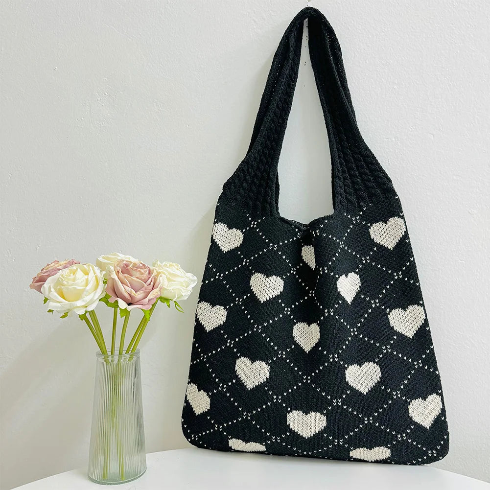 Summer Beach Bag for Women Heart Pattern Handbag Large Capacity Shoulder Bag Tote Bag for Vacation Travel