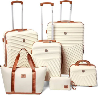 6 Piece Luggage Set Carry On ABS+PC Hard Shell Suitcase Travel Packing Box With Spinner Wheels & TSA Lock For Business Trip ﻿