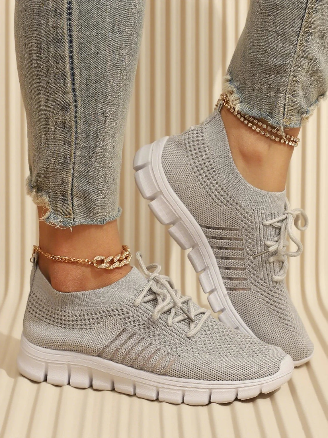 Breathable Knit Sneakers - Lightweight Walking Shoes for Women Men, Cushioned Comfort Casual Tennis Shoes, Fashion Mesh Slip On