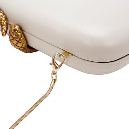 Women Glamorous Luxury Snake Hardware Decoration Pu Leather Clutch Long Chain Box Shaped Handbag Evening Bag Versatile Purse