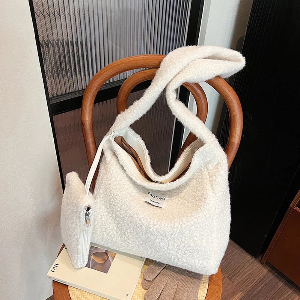 Fluffy Crossbody Bag for Women Shoulder Bag with Inner Pocket Furry Tote Bag Handbag Large Capacity Messenger Bag for Travel