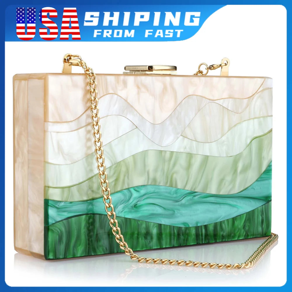Handbags Fashion Women Handbags Green Beige Striped Acrylic Luxury Party Evening Bag Woman Casual Cute Box Clutch Purse