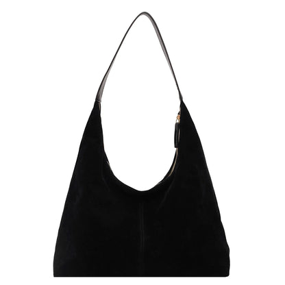 Women Suede Tote Bag with Zipper Shoulder Bag PU Leather Large Capacity Hobo Bag Solid Slouchy Bag Commuter Travel Bag