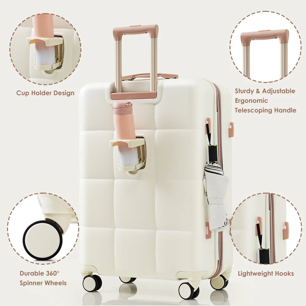Luggage Sets 4 Piece 20-inch USB Port Expandable ABS Durable Suitcase Travel Bag Cup Holder ABS Hard Shell Luggage Spinner Wheel