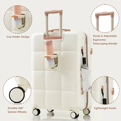 Luggage Sets 4 Piece 20-inch USB Port Expandable ABS Durable Suitcase Travel Bag Cup Holder ABS Hard Shell Luggage Spinner Wheel