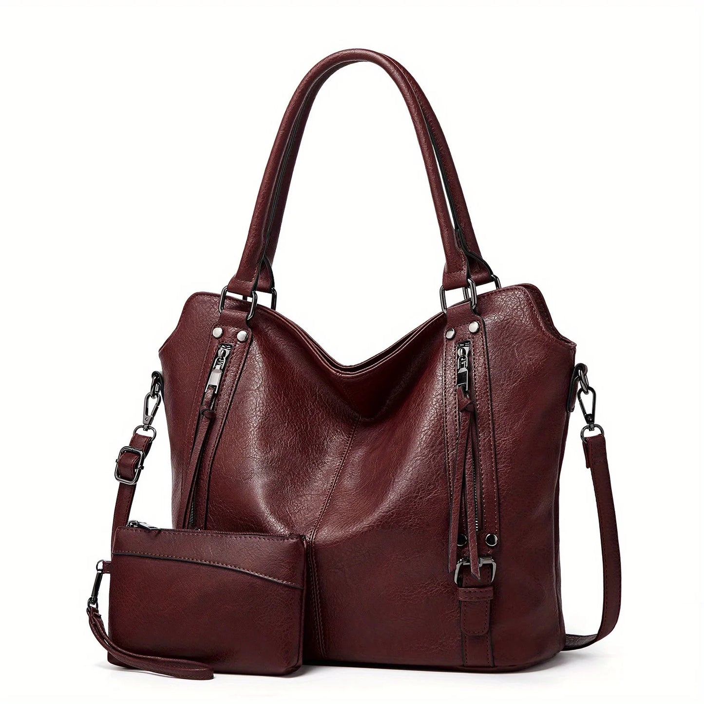 2PC Set Purses Tote Bag For Women, Handbags PU Leather Large Shoulder Bag,  Cow Pattern Work Bags With Multi-Pockets, Designer H