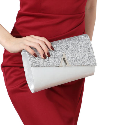 Evening Banquet Handbag Women Elegant Sparkly Flap Clutch Bag With Necklace, Earrings ,Bracelet 4Pcs Set Shoulder Wedding Purse