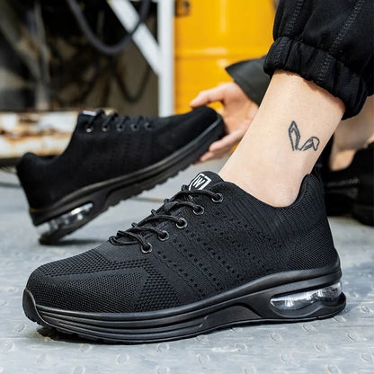 Mens Mesh Steel Toe Work Shoes Breathable Work Shoes Man Safety Shoes Lightweight Puncture-Proof Safety Shoes Hiking Sneakers