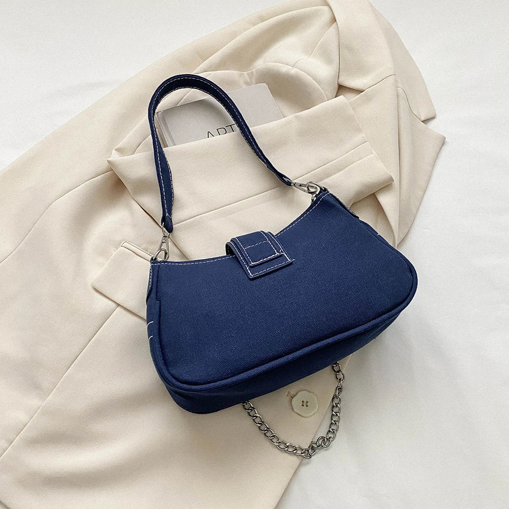 Women Vintage Rivet Bag Y2K Fashion Underarm Bag Canvas Casual Armpit Bag Zipper Closure Versatile Dating Bag