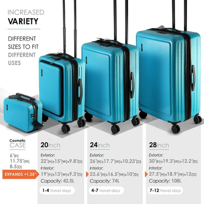 Hard Shell Luggage Sets with Spinner Wheels 4 Piece, Expandable Large Suitcases with TSA Lock, Travel Large Suitcase Set, Teal L